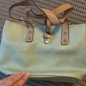 Charming Charlie Mint Green Tote Bag with Tan Straps